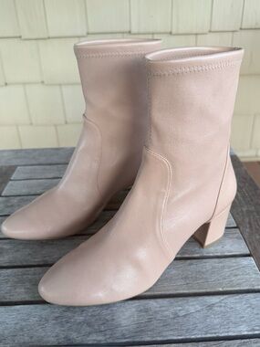 Stuart Weitzman Yuliana 60 Booties Adobe Leather Block Heel Ankle Boots 7 / 37.5
